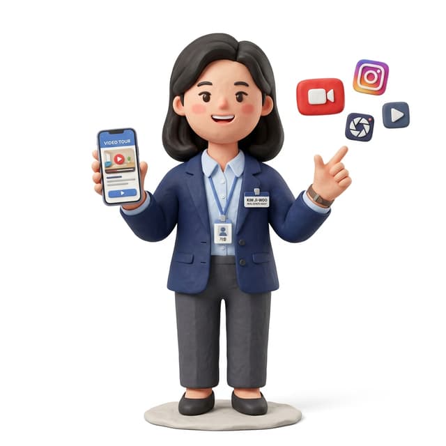 유튜브 영상 촬영을 고민하는 공인중개사 3D 캐릭터
