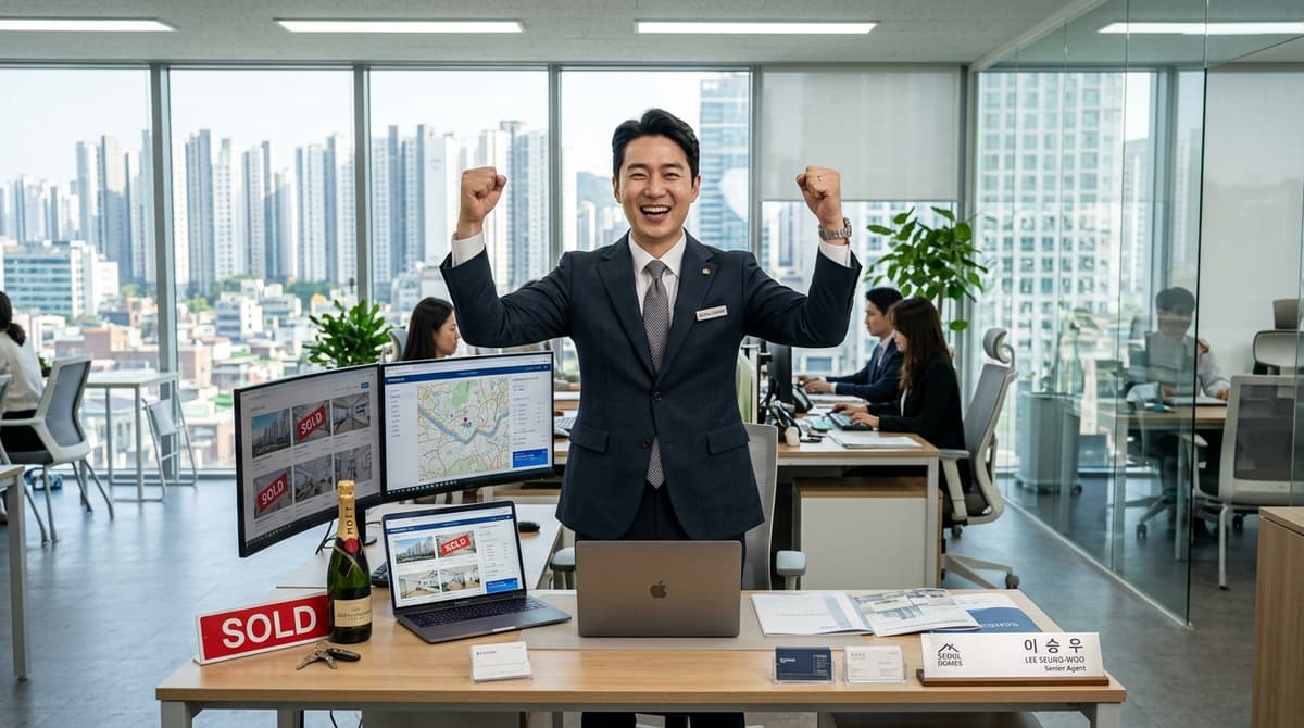 공실스터디를 통해 성과를 올리고 환호하는 공인중개사