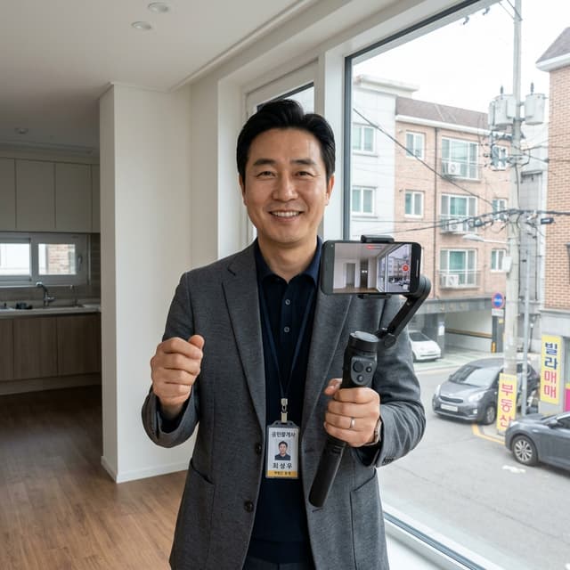 신축 빌라와 주택 현장 영상 촬영 짐벌을 든 전문 공인중개사