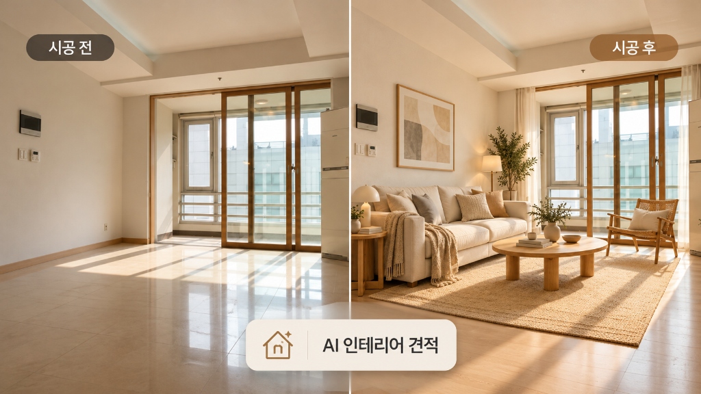 AI 인테리어 예측기의 시공 전 · 시공 후 비교 이미지